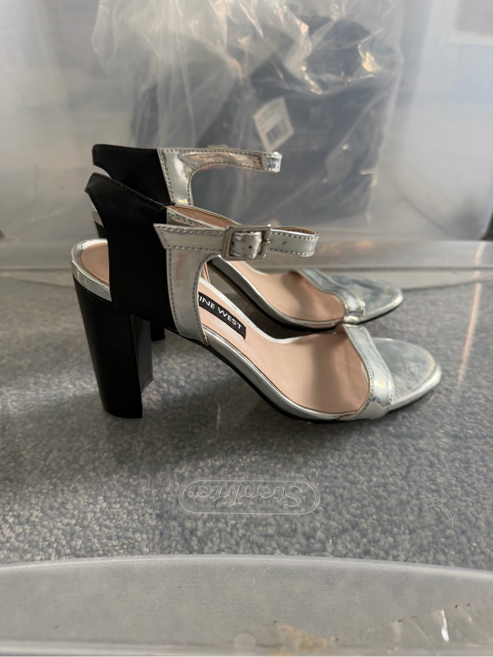 Nine West Women’s Nemble Heeled Sandals Silver Black Size 5 M US